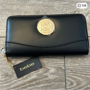 Bebe Black Melendy. Zip Around and Gold Wallet